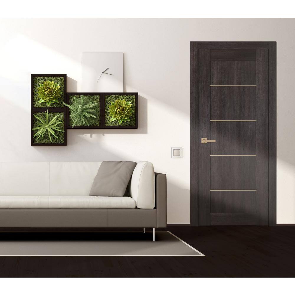 Belldinni Vona 07 4H Gold 30 in. W x 80 in. H x 1-3/4 in. D 1-Panel Solid Core Veralinga Oak Prefinished Wood Interior Door Slab