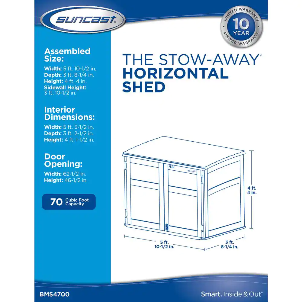 Suncast Stow-Away 3 ft. 8 in. x 5 ft. 11 in. Resin Horizontal Storage Shed