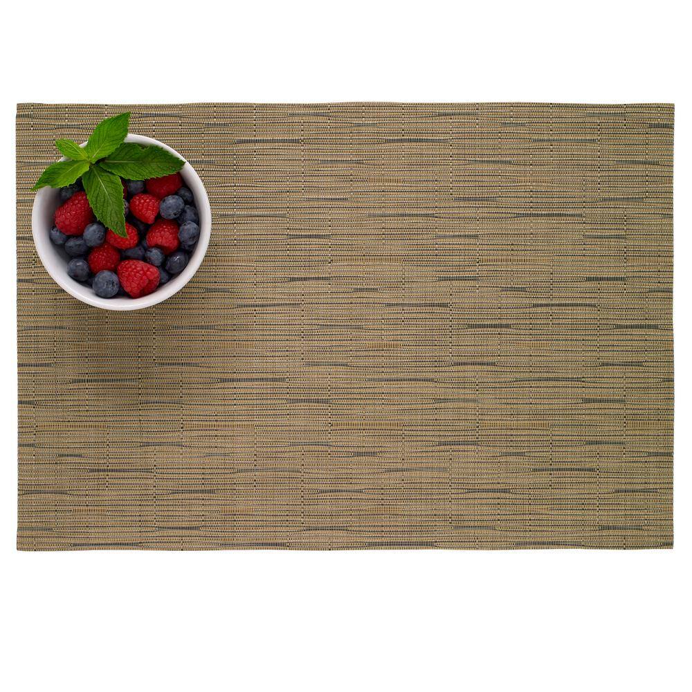 RITZ 19 in. x 13 in. Grass Cloth Camel Reversible PVC and Polyester Woven Indoor Outdoor Placemats (Set of 12)