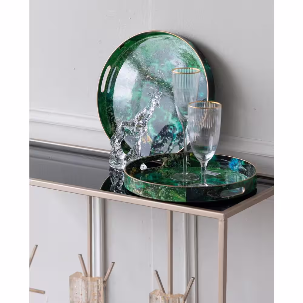 A & B Home Modern Chic Green Trays (Set of 2)