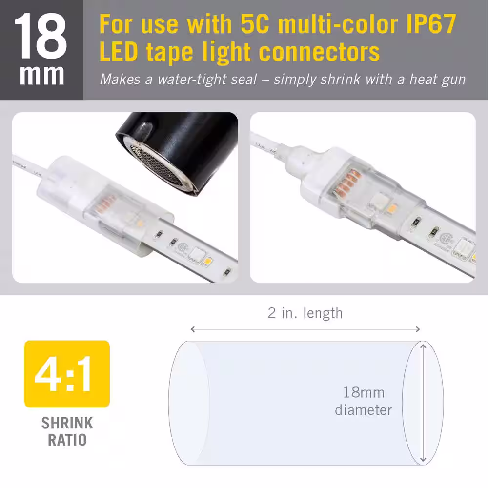 Armacost Lighting LED Tape Light Connector Heat Shrink Tube 18 mm Mounting Hardware (5-Pack)