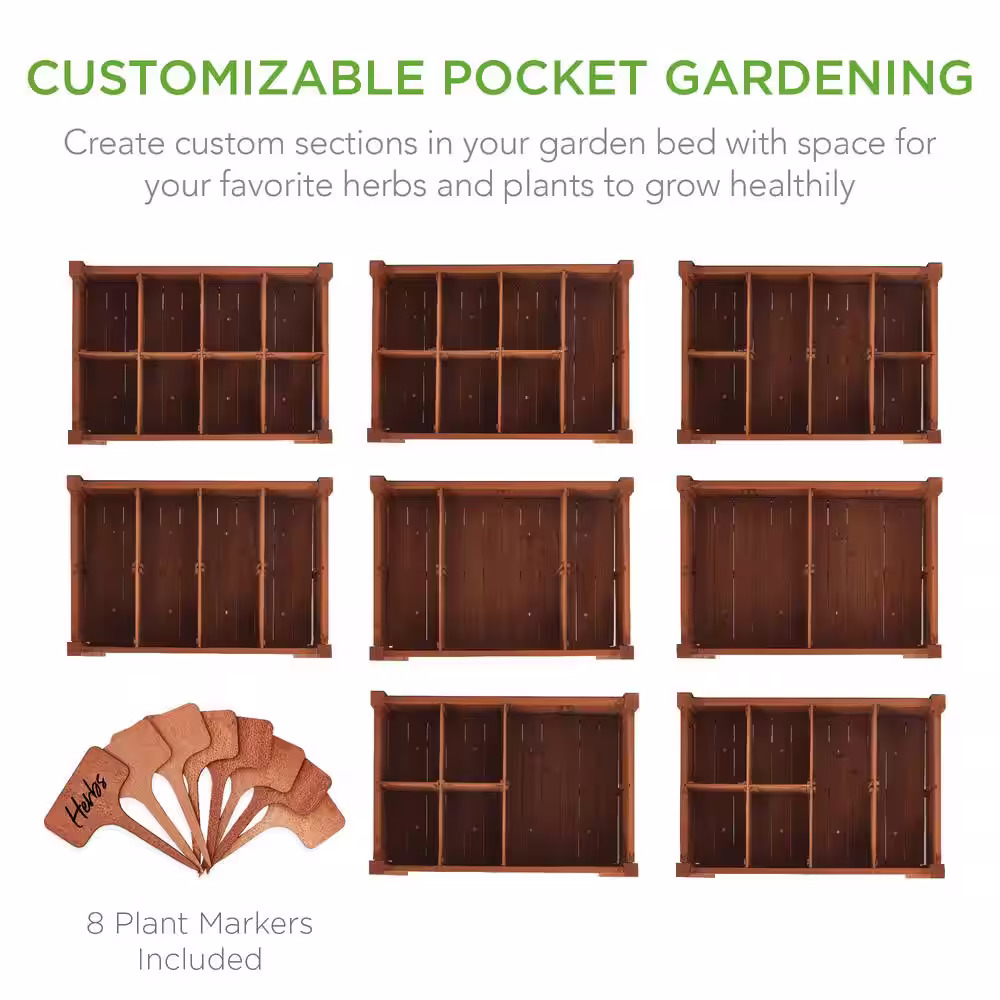 Best Choice Products 24 in. x 36 in. x 32 in. Elevated Mobile Pocket Herb Garden Bed Planter w/Lockable Wheels - Acorn Brown