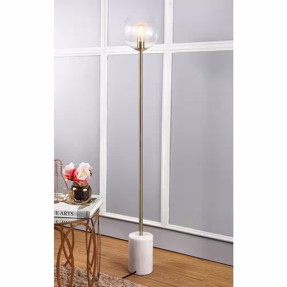 SAFAVIEH Bradley 61 in. White/Brass Gold Floor Lamp with Clear Open Globe Shade