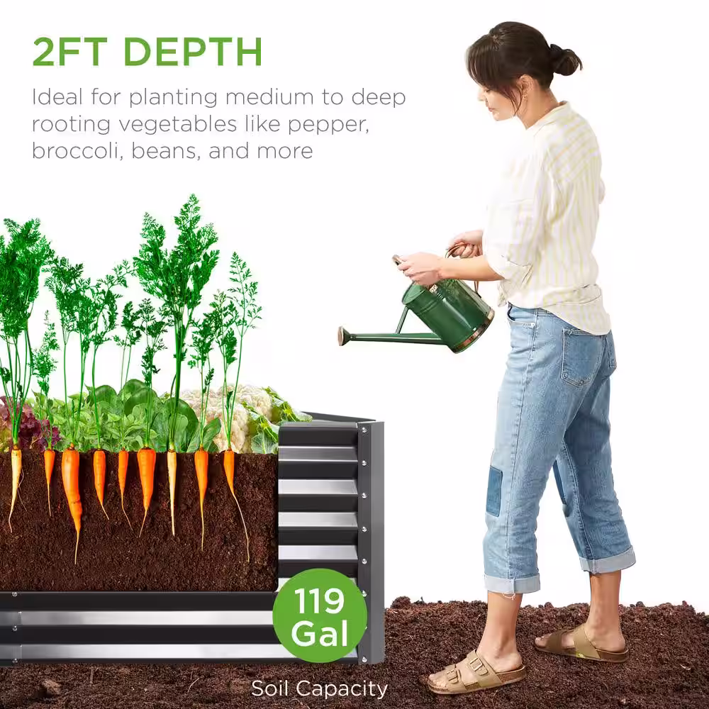 Best Choice Products 4 ft. x 2 ft. x 2 ft. Charcoal Outdoor Steel Raised Garden Bed, Planter Box for Vegetables, Flowers, Herbs