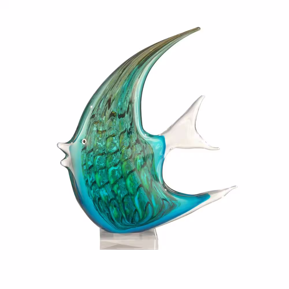 Dale Tiffany 16 in. Aqua Fish Handcrafted Irregular Art Glass Figurine