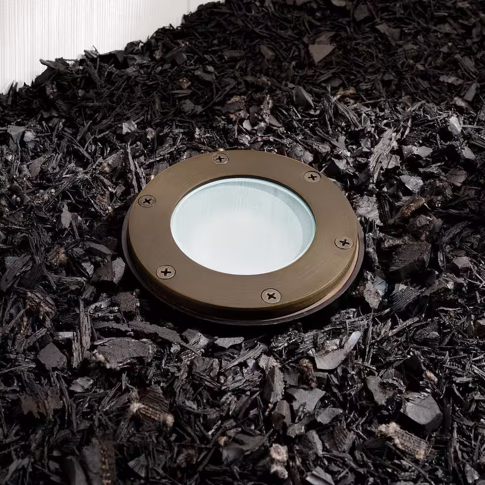 KICHLER Low Voltage Centennial Brass Hardwired Weather Resistant Frosted Lens Well Light with No Bulbs Included