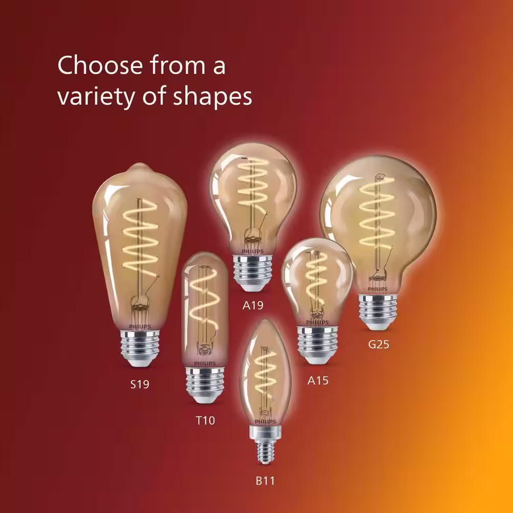 Philips 25-Watt Equivalent B11 Spiral Filament E12 Base LED Vintage Edison LED Light Bulb 2000K Amber (2-Pack)
