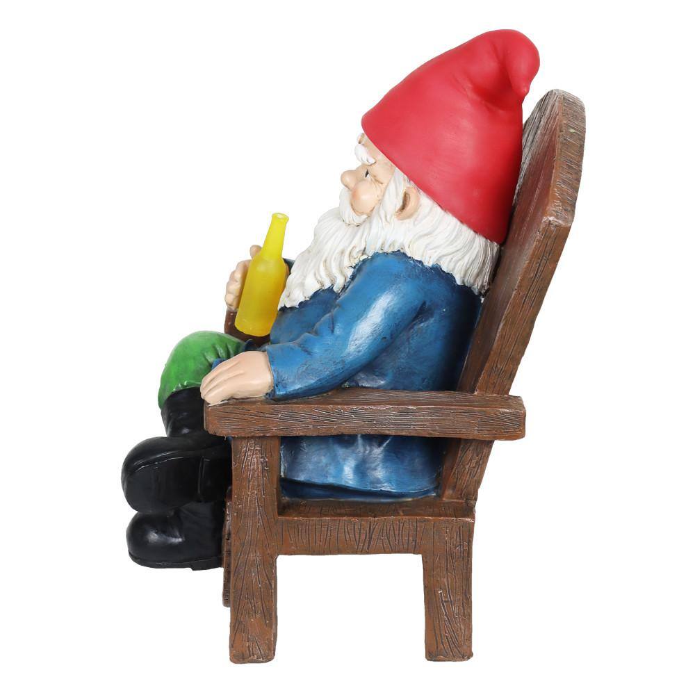 Exhart Solar Hand Painted Drinking in Adirondack Chair, 8.5 in. x 10.5 in. Gnome Garden Statue
