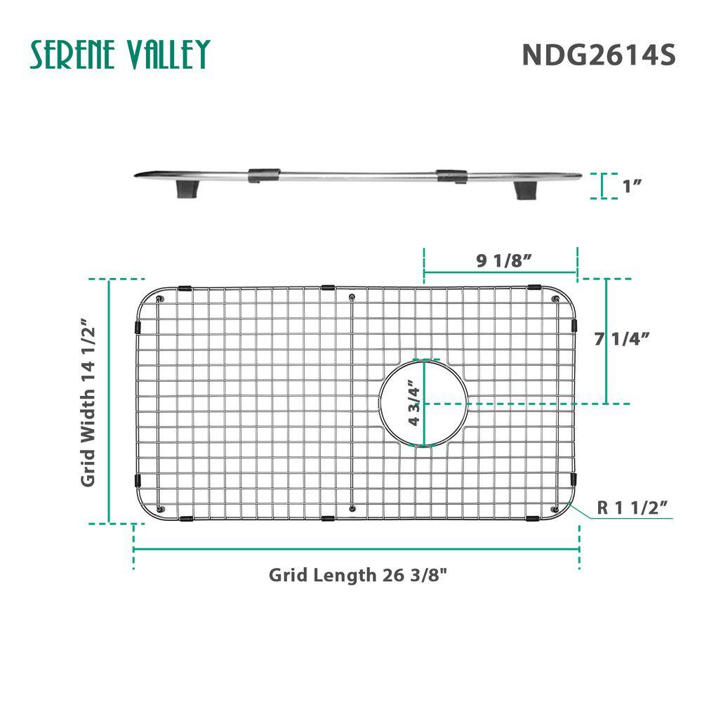 SERENE VALLEY 26.38 in. x 14.49 in. Side Drain Heavy-Duty Stainless Steel Sink Grid