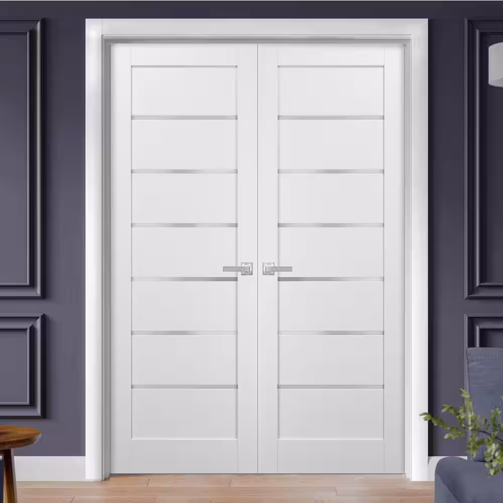 Sartodoors 60 in. x 80 in. Single Panel White Finished Pine Wood Sliding Door with Hardware