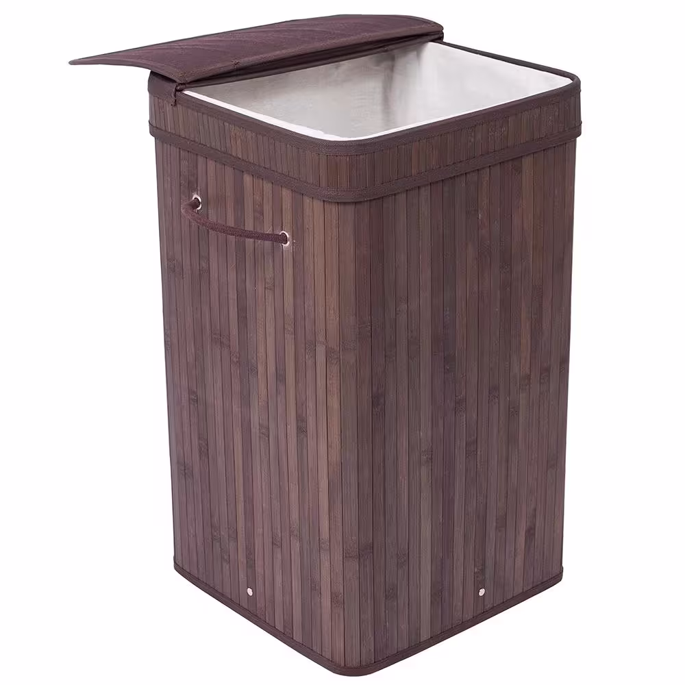 BirdRock Home Espresso Bamboo Square Laundry Hamper with Lid and Cloth Liner