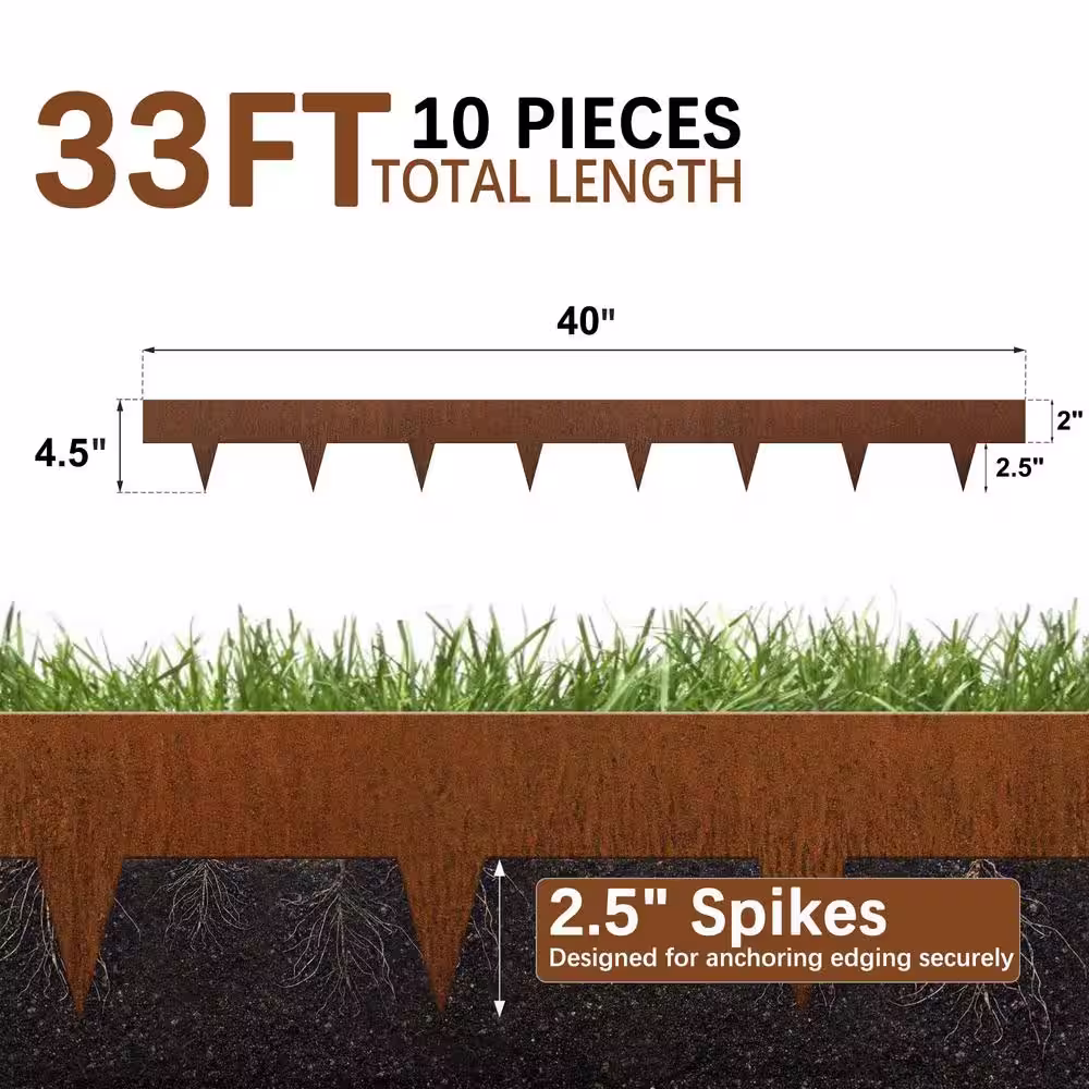 Worth Garden 40 in x 4.5 in. Pre-Rusted COR-TEN Steel Landscape Lawn Edging (10-Pack)