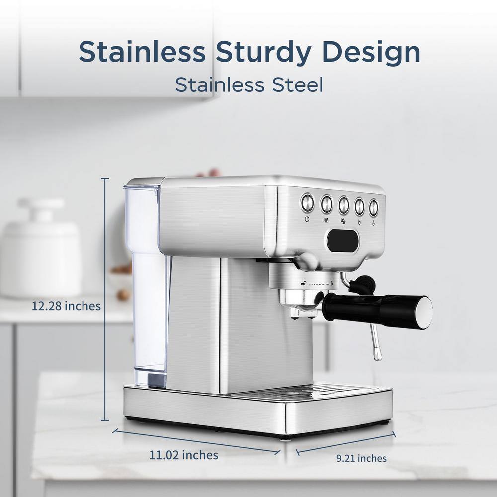 None 2- Cup Silver 20 Bar Espresso Machine with Milk Frother, 1.8L Water Tank, Stainless Steel