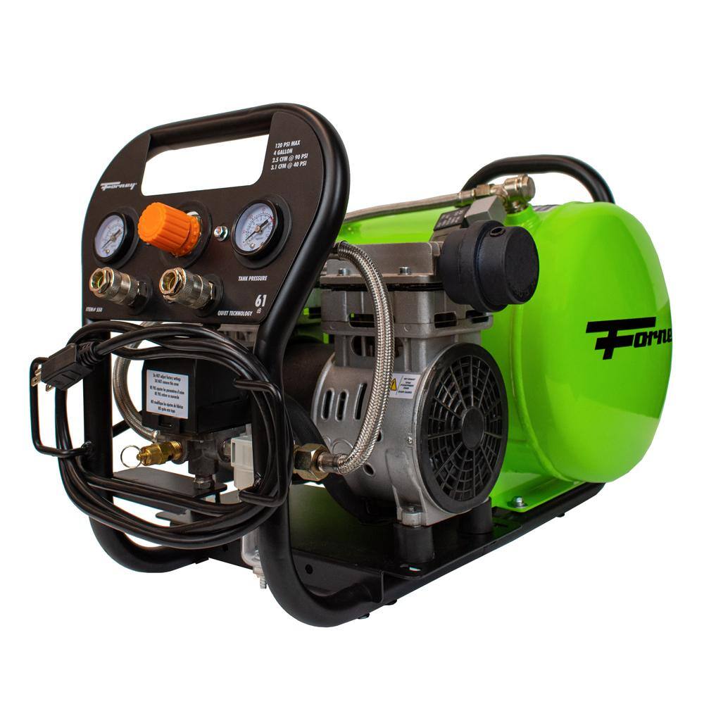 Forney 1.0 Hp, Electric, 4 Gal, Oil-Free Air Compressor, 120 PSI, 2.5 CFM @ 90 PSI