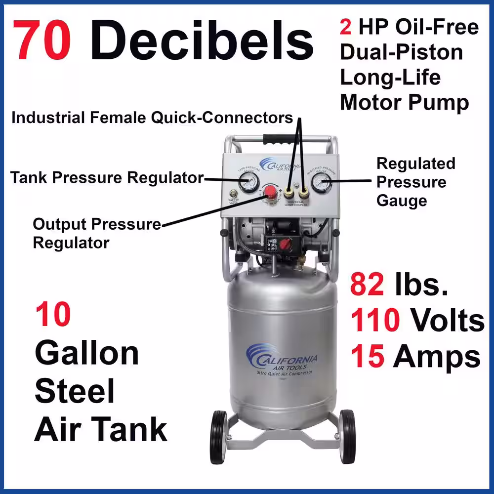 California Air Tools 10 Gal. 2.0 HP Ultra Quiet and Oil-Free Electric Air Compressor