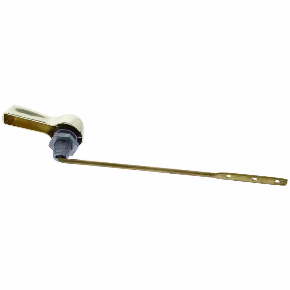 JONES STEPHENS Universal Heavy Duty Toilet Tank Trip Level for Front Left Mount with 8 in. Brass Arm & Metal Handle in Polished Brass