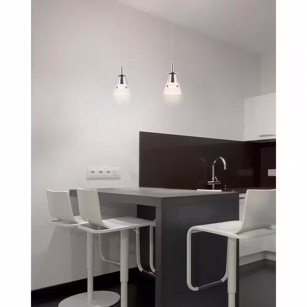 JONATHAN Y Alain 5 in. 1-Light Adjustable Metal Integrated LED Chrome Pendant