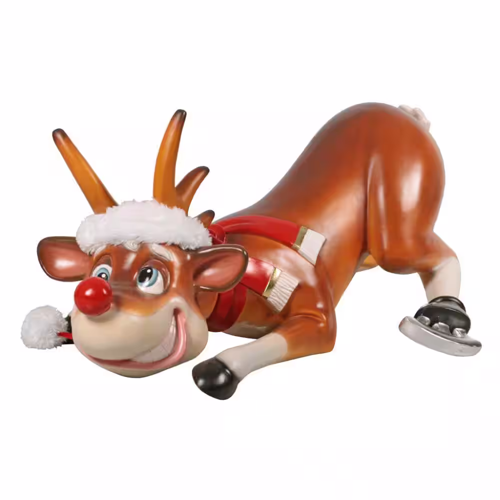 Design Toscano 18 in. Slip-Slider Santa's Red-Nosed Christmas Reindeer Garden Statue