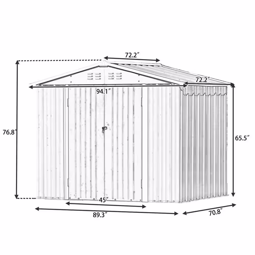 None Entry Luxury 6 ft. W x 8 ft. D Metal Storage Shed Outdoor Shed with Lockable Door and Vents Garden and Lawn (48 sq. ft.)