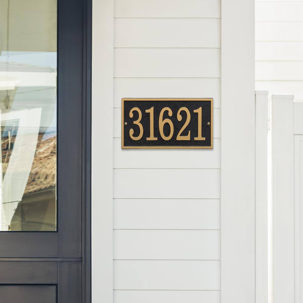 Whitehall Products Fast and Easy Rectangle House Number Plaque, Black/Gold