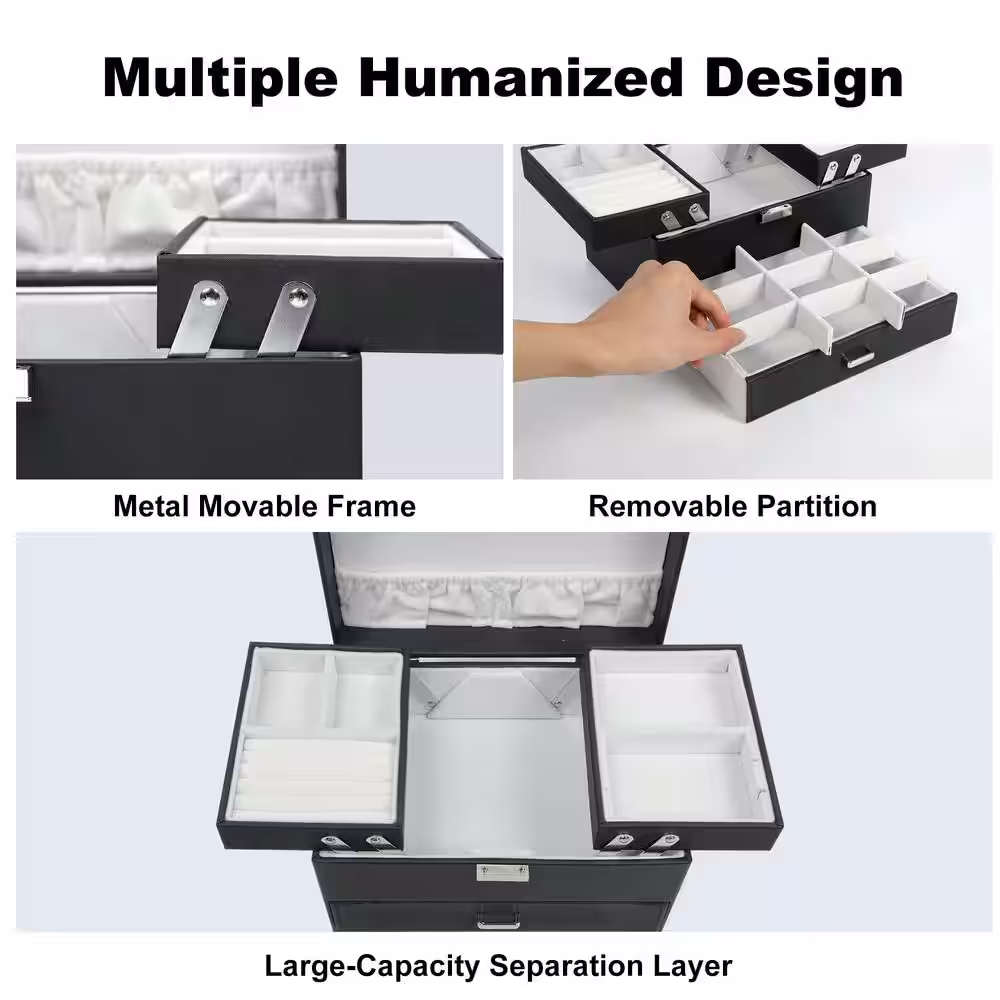 None 3-Layers Large Jewelry Organizer with velvet Travel Jewelry Storage Organizer Jewelry Case