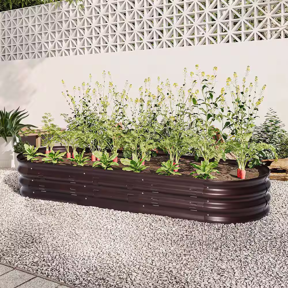 LuxenHome 5.6 ft. Oval Brown Metal Garden Bed