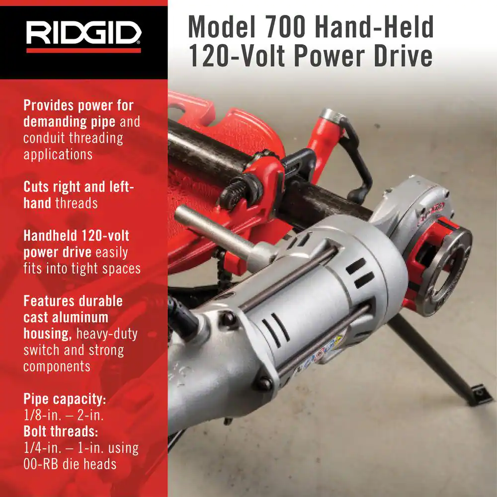 RIDGID 700 Power Drive Compact Handheld Heavy-Duty Pipe Threading Machine for 12-R Die Heads (Tool Only)