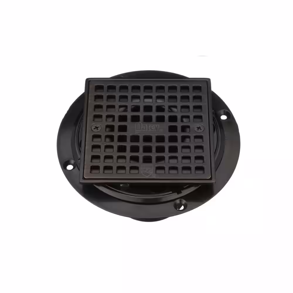 Oatey Round Black ABS Shower Drain with 4-3/16 in. Square Screw-In Oil Rubbed Bronze Drain Cover