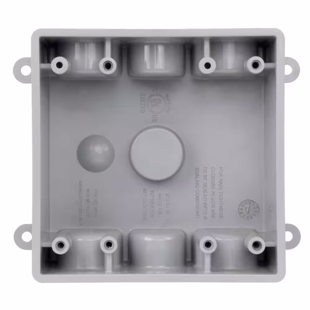 Commercial Electric 2-Gang Non-Metallic Weatherproof Box with (4) 3/4 in. and (3) 1/2 in. Holes, Gray