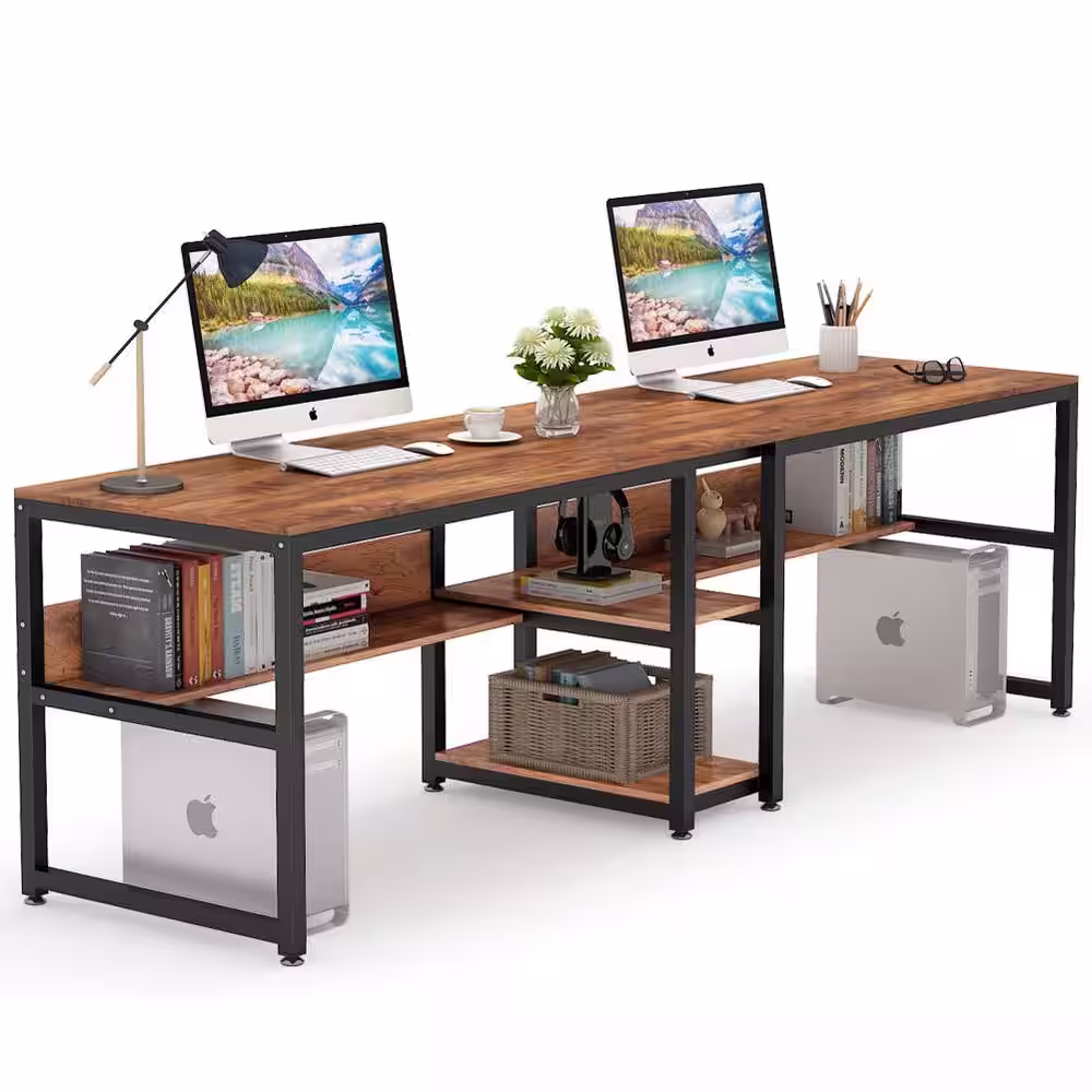 TRIBESIGNS WAY TO ORIGIN Halssey 78.74 in. Rectangular Brown Wood Writing Desk with Shelves
