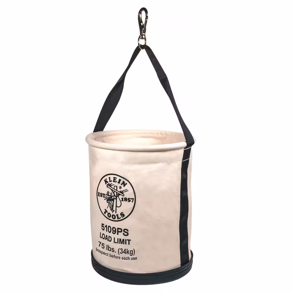 Klein Tools Canvas Bucket, Wide Straight-Wall with Pocket, Swivel Snap, 12-Inch