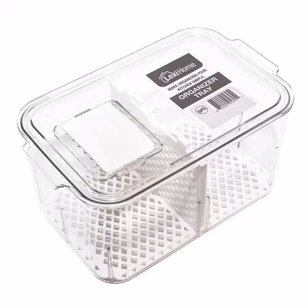None Acrylic Produce Food Storage Container Organizer with Divider and Vented Lids 3-Pack