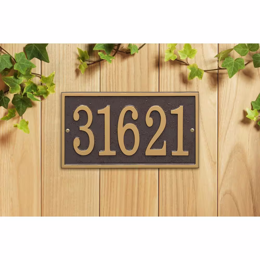 Whitehall Products Fast and Easy Rectangle House Number Plaque, Bronze/Gold
