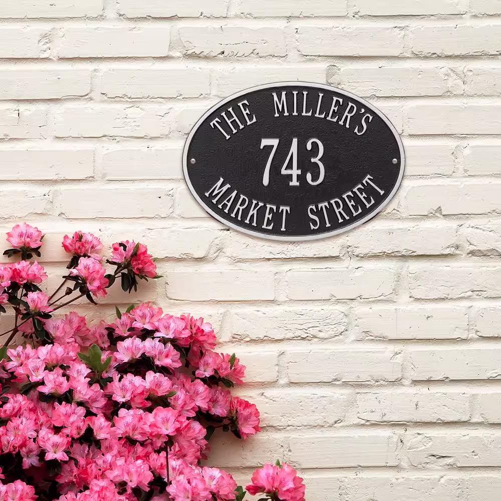 Whitehall Products Oval Hawthorne Standard Black/Silver Wall 3-Line Address Plaque