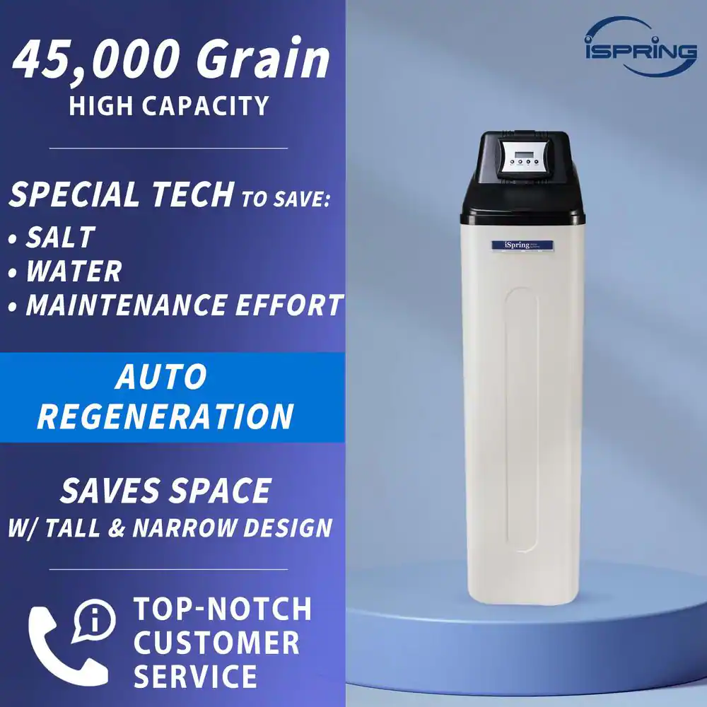 ISPRING Whole House Water Softener with Backwash Feature - 45,000 Grain Capacity for Households and Business