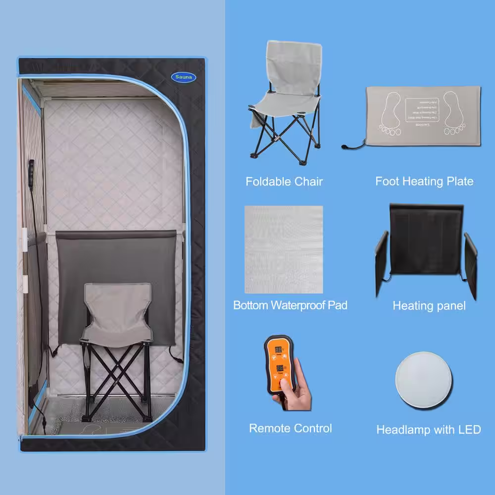 None Portable Plus Full Size Larger Far Infrared Sauna Tent for Spa, Detox ,Therapy and Relaxation at home, Black and Blue
