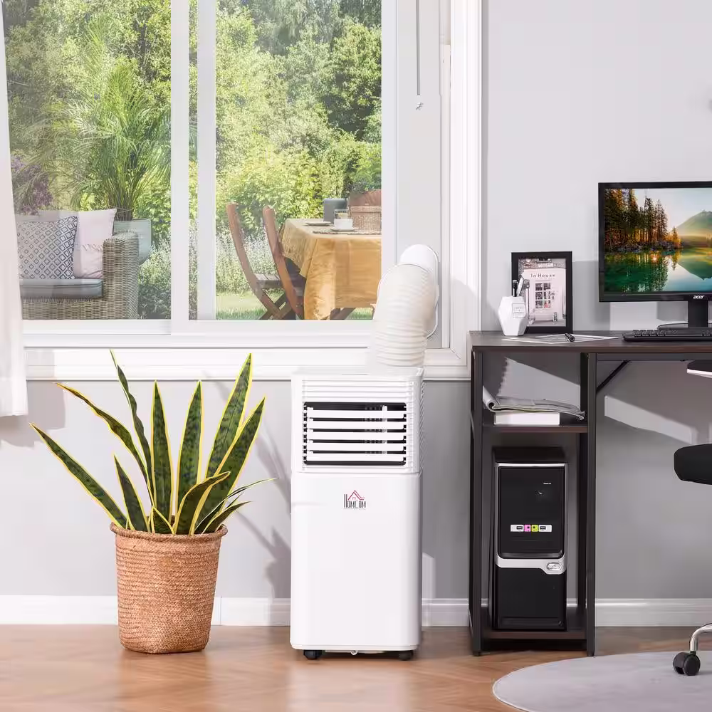 HOMCOM 7000 BTU Portable Mobile Air Conditioner for Cooling, Dehumidifying and Ventilating with Remote Control, White