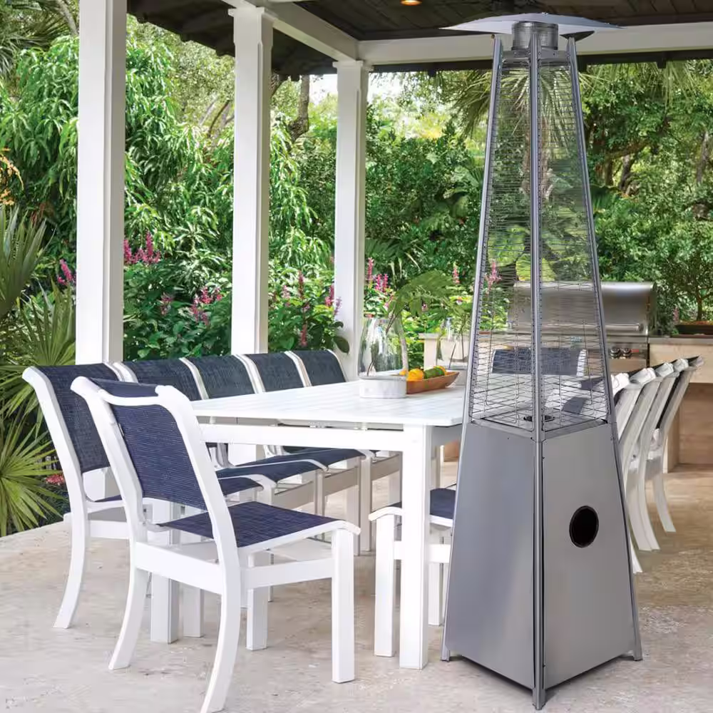 None Outdoor 40,000 BTU Silver Stainless Steel Pyramid Flame Heater
