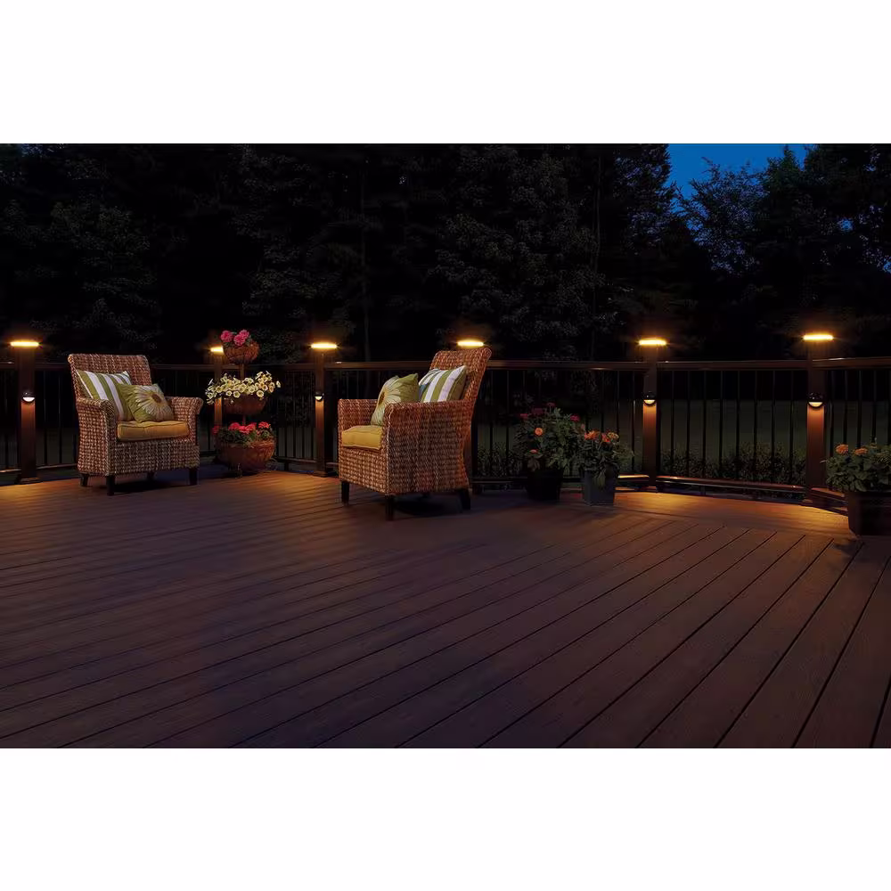 Fiberon 4 in. x 4 in. Tranquil White Integrated LED Fits Post Sleeve Hardwired Flat Top Halo Deck Post Cap Light