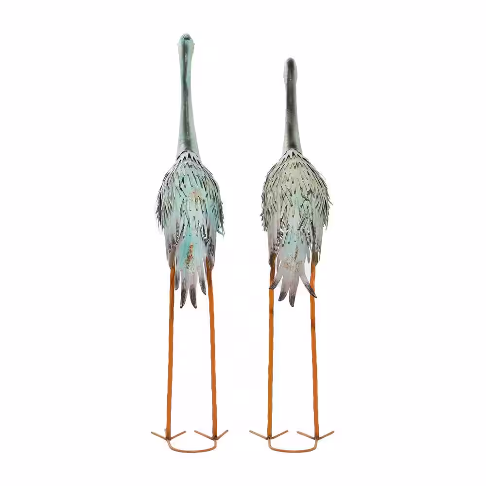 Litton Lane 41 in. Oversized Metal Indoor Outdoor Crane Garden Sculpture with Coiled U Shaped Feet (2- Pack)