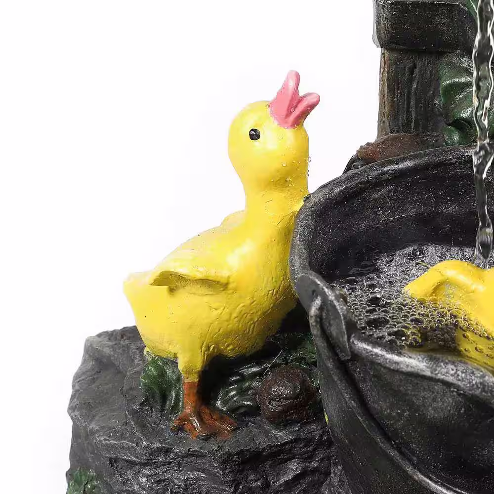 LuxenHome Polyresin Duck Family Bath Patio Cascade Fountain
