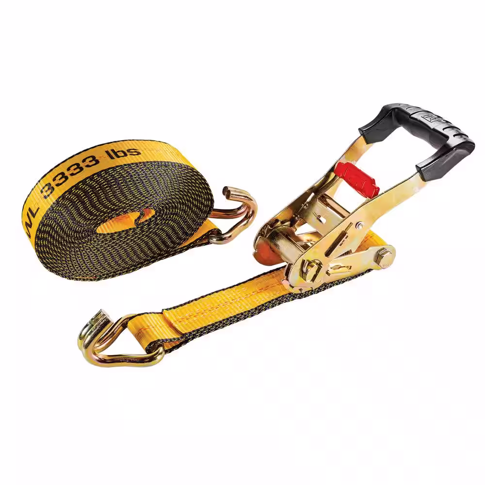 CAT 27 ft. Heavy-Duty Ratcheting 3333 lbs. Truck Tie Down Strap J-Hooks