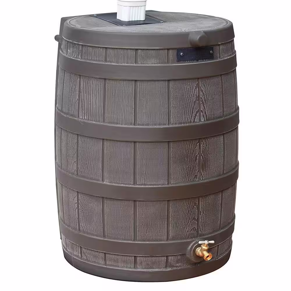 Good Ideas Rain Wizard 50 Gallon Plastic Rain Barrel Water, Oak (10-Pack)