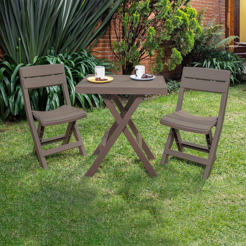 Rimax 3-Piece Plastic Folding Patio Outdoor Bistro Set with a Rectangular Table in Mocha