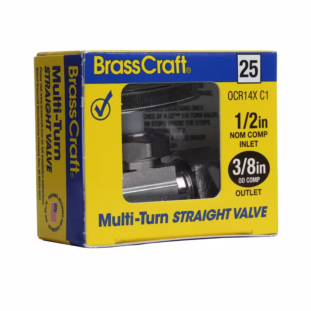 BrassCraft 1/2 in. Compression Inlet x 3/8 in. Compression Outlet Brass Multi-Turn Straight Valve