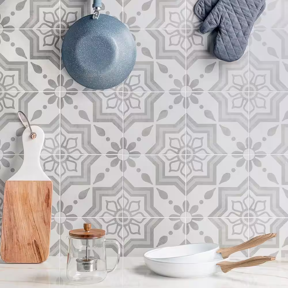 Ivy Hill Tile Sintra Silver Sky Encaustic 9 in. x 9 in. x 10mm Mate Porcelain Floor and Wall Tile (20 pieces / 10.65 sq. ft. / box)