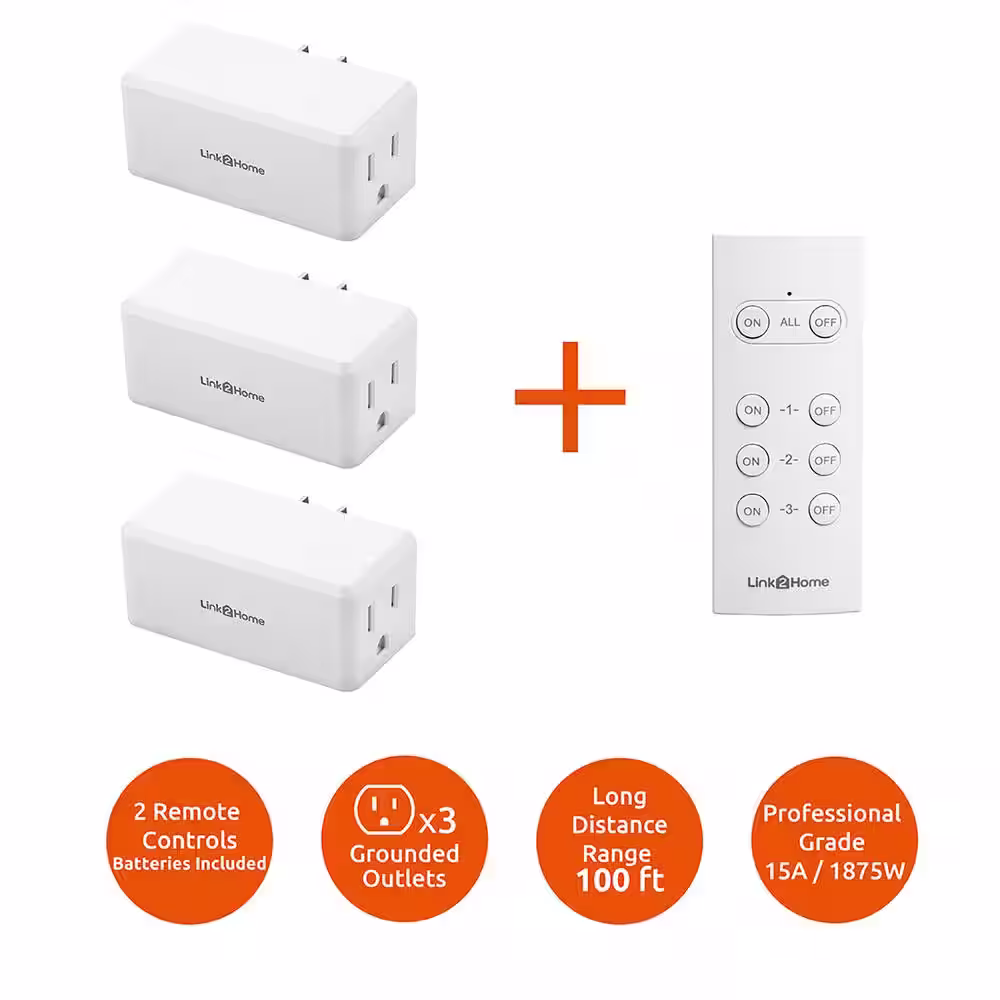 Link2Home Wireless Indoor Remote Control Outlet Switch with 3 RCVs and 1 Remote