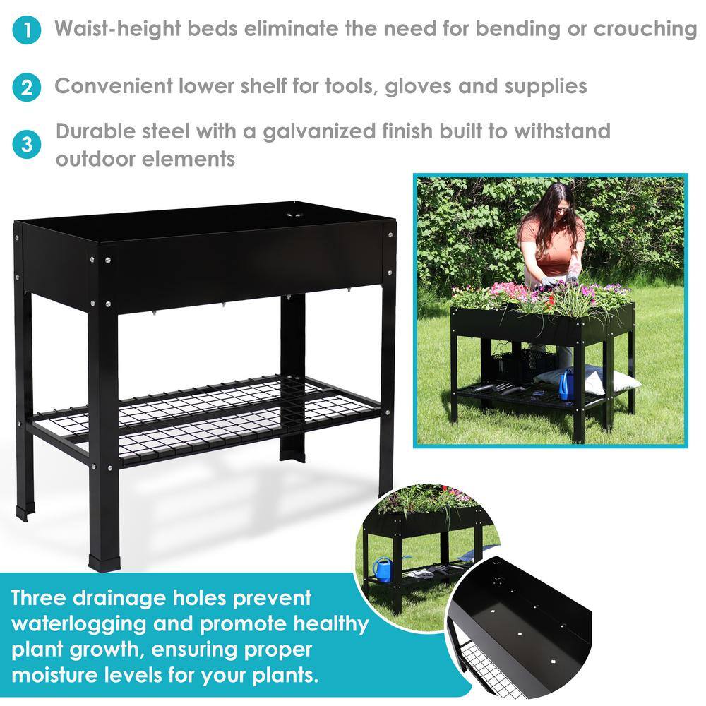 Sunnydaze Decor Sunnydaze Black Raised Steel Garden Bed with Mesh Shelf