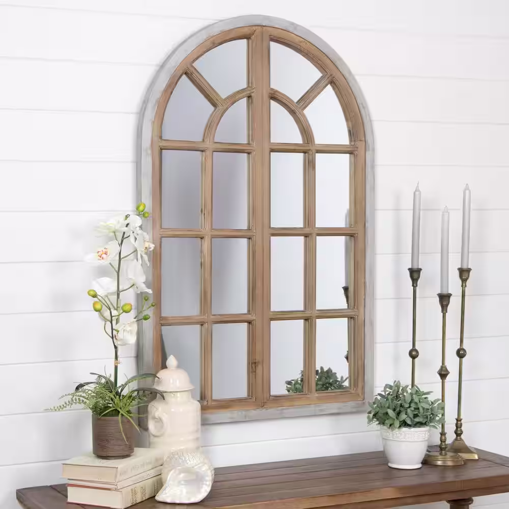 Aspire Home Accents Large Arch Distressed Chestnut And Blue-Gray Finishes Hooks Pueblo Mirror (43 in. H x 28.5 in. W)
