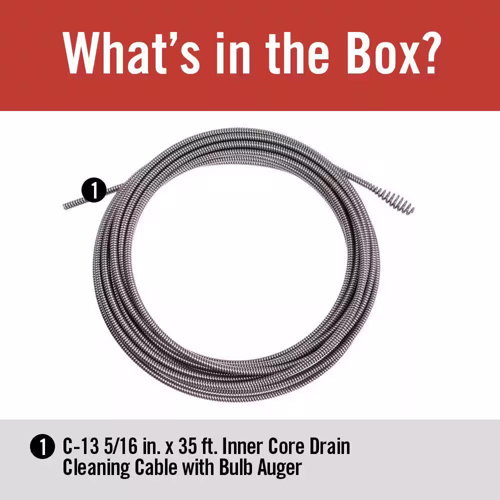 RIDGID 5/16 in. x 35 ft. C-13 All-Purpose Drain Cleaning Replacement Cable w/ Bulb Auger for K-40, K-45 & K-50 Models